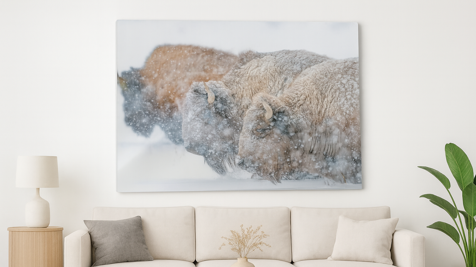 Bison in Snowstorm Metal Print – Buffalo Winter Wildlife Wall Art, Western Cabin Decor