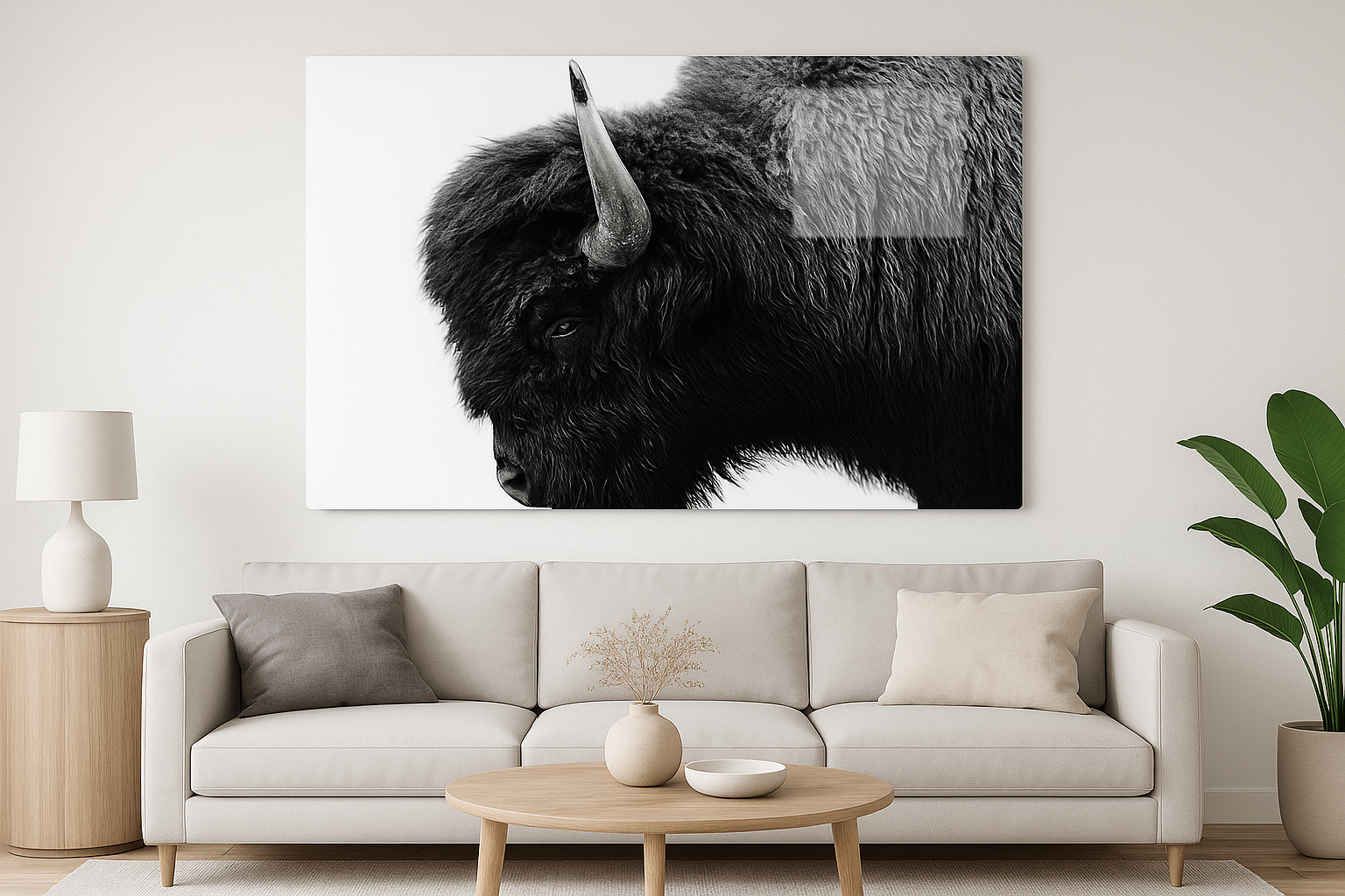 Buffalo Portrait Metal Print – Monochrome Bison Photo, Rustic Farmhouse & Ranch Decor