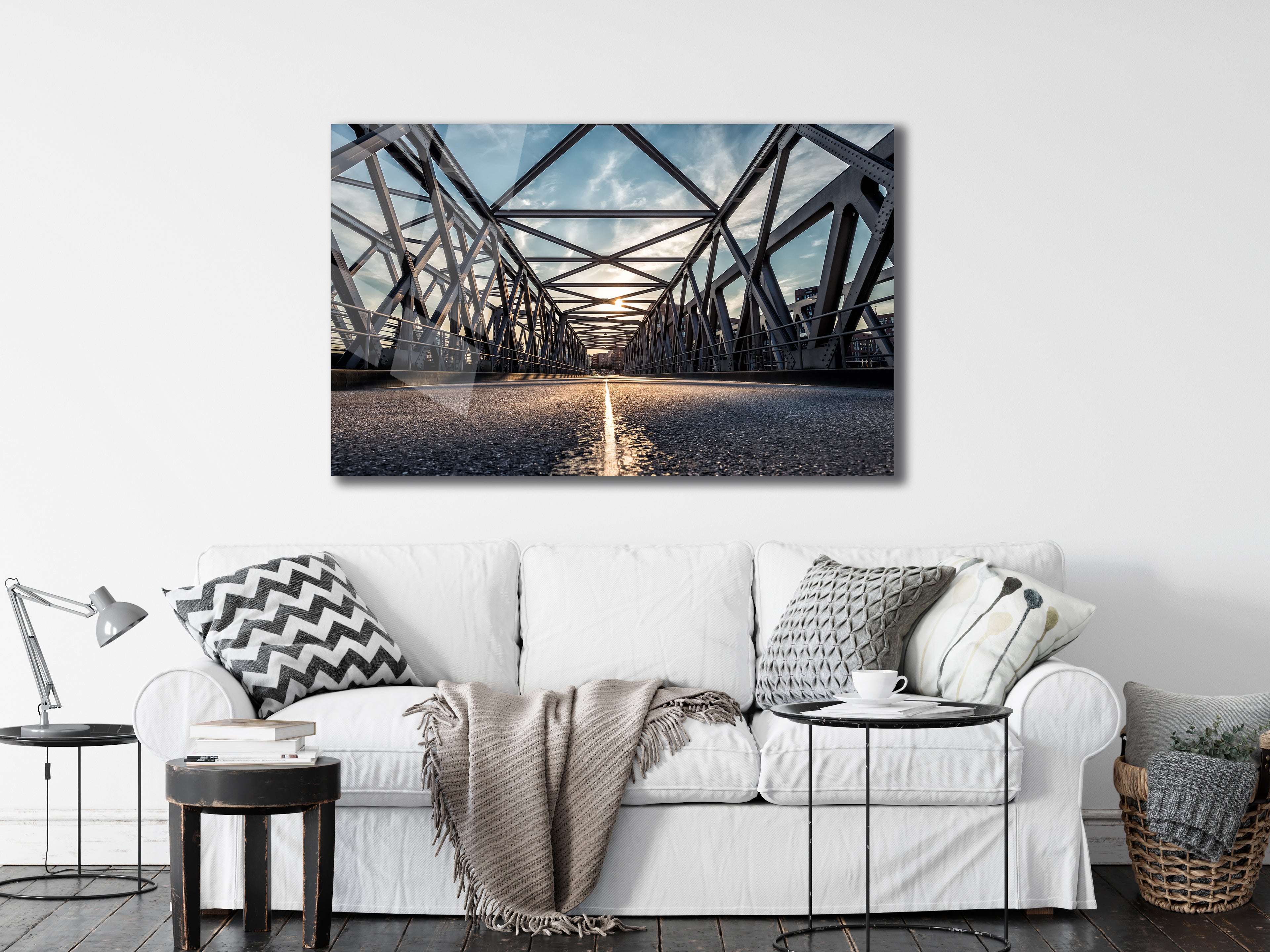 Iron Bridge at Sunset – Industrial Metal Wall Art