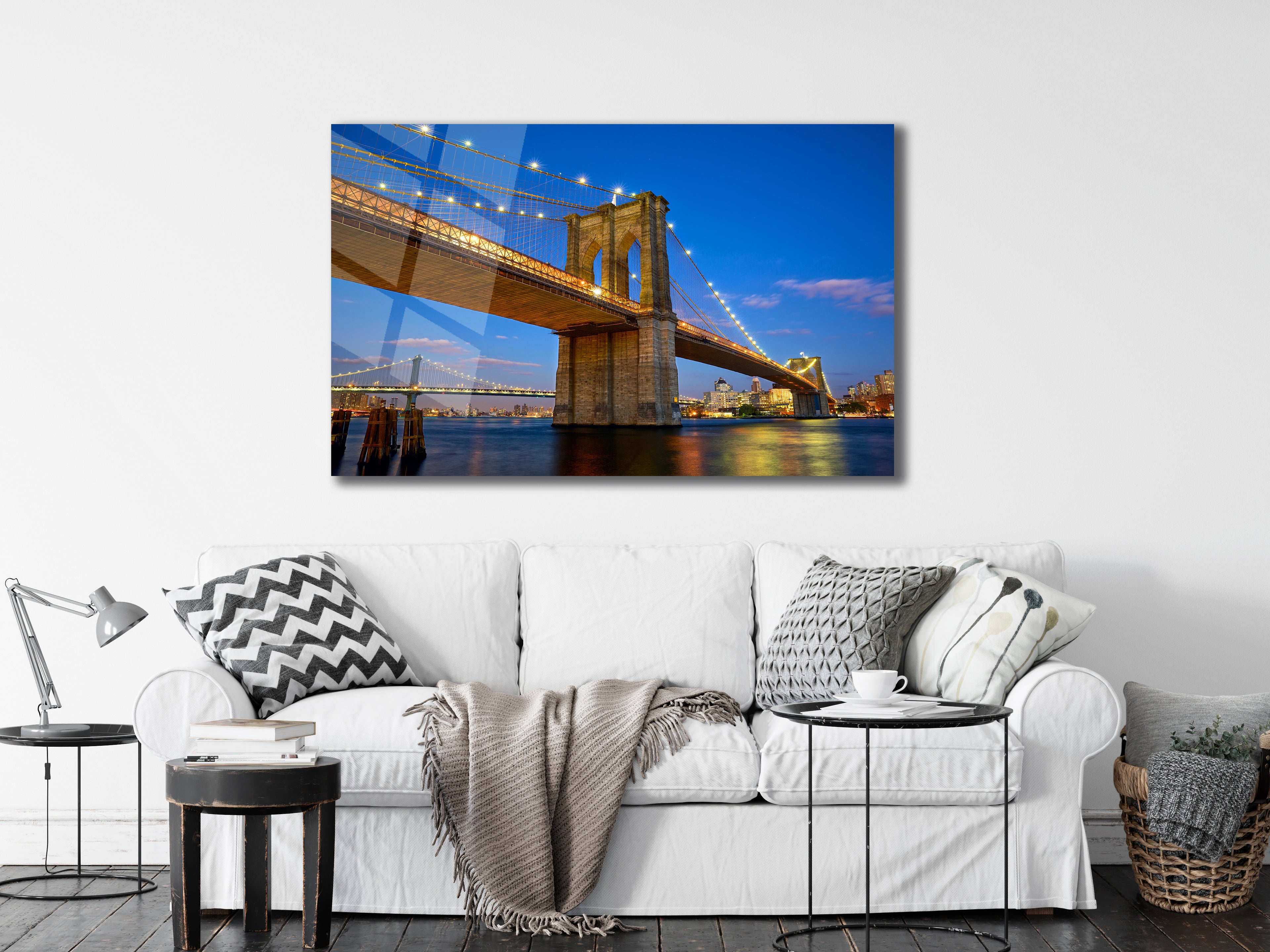 Manhattan Bridge at Dusk – City Lights Metal Wall Art