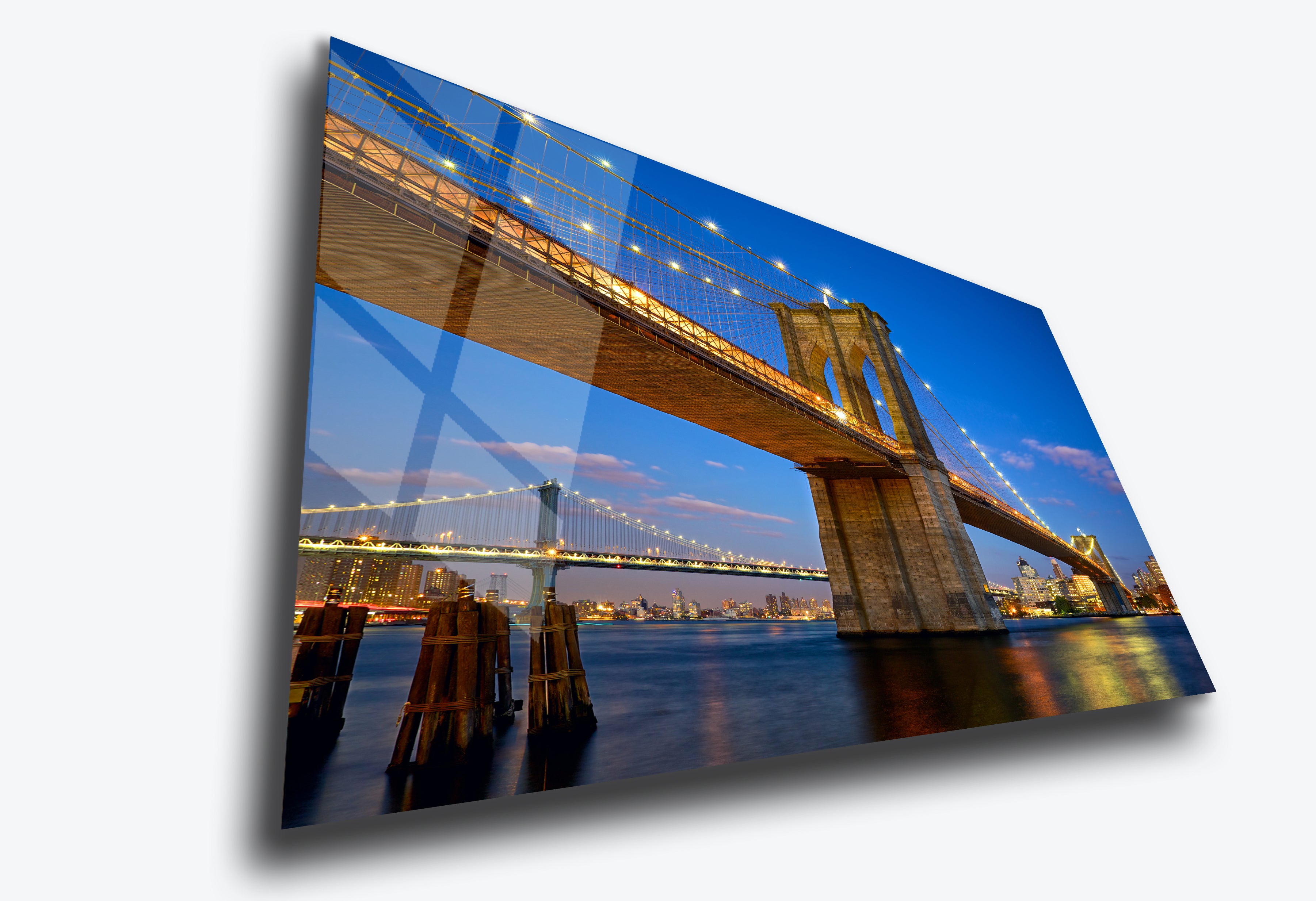 Manhattan Bridge at Dusk – City Lights Metal Wall Art