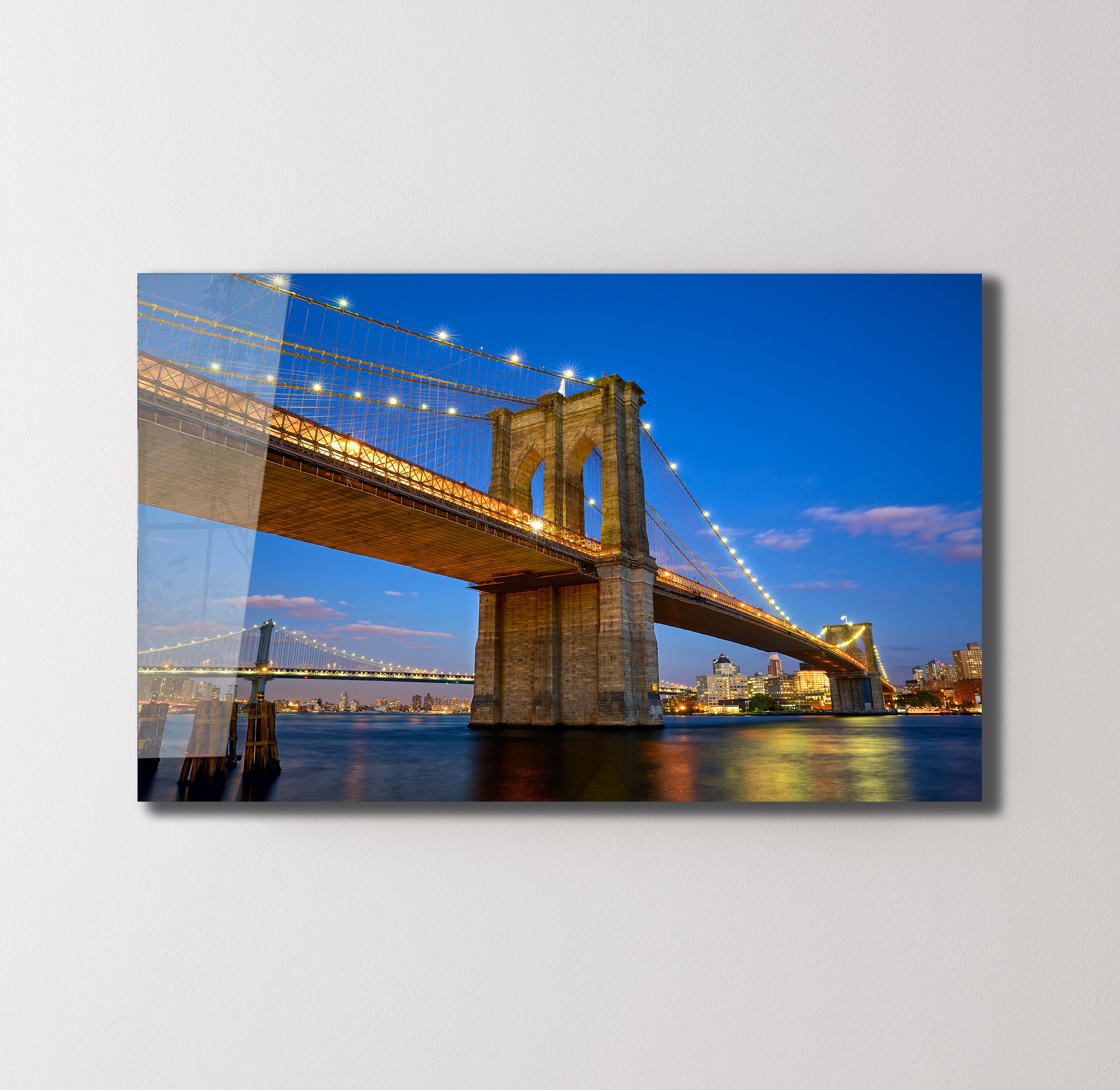 Manhattan Bridge at Dusk – City Lights Metal Wall Art
